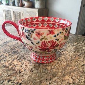 Anthropologie Red Floral and Bird Coffee Mug